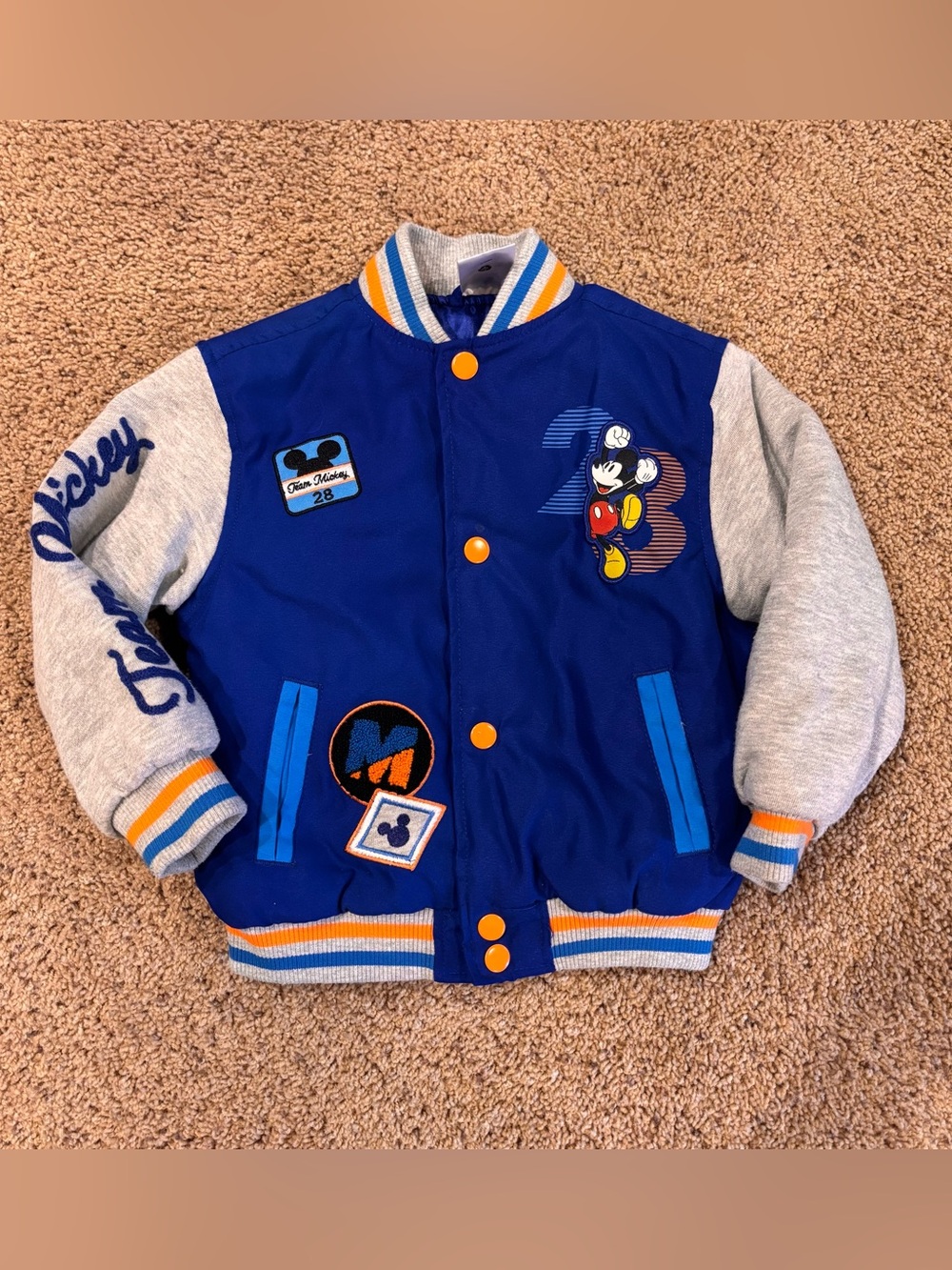 Disney Mickey Mouse Royal Blue & Gray Varsity-Style Jacket with Yellow Accents